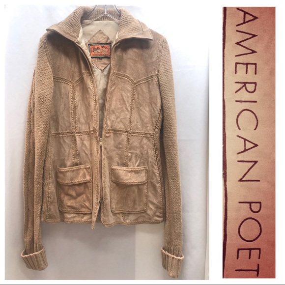 ♦️VINTAGE 70’s♦️Tan Suede & SweaterKnit Zip JACKET - Picture 1 of 8